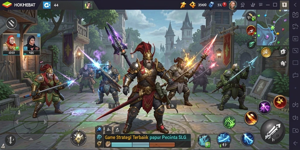 Tampilan gameplay HOKIHEBAT yang menampilkan strategi dan pertempuran.