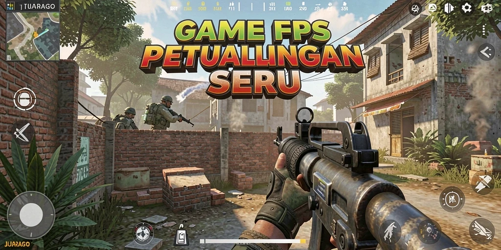 Screenshot menampilkan aksi menembak intens di JUARAGO.