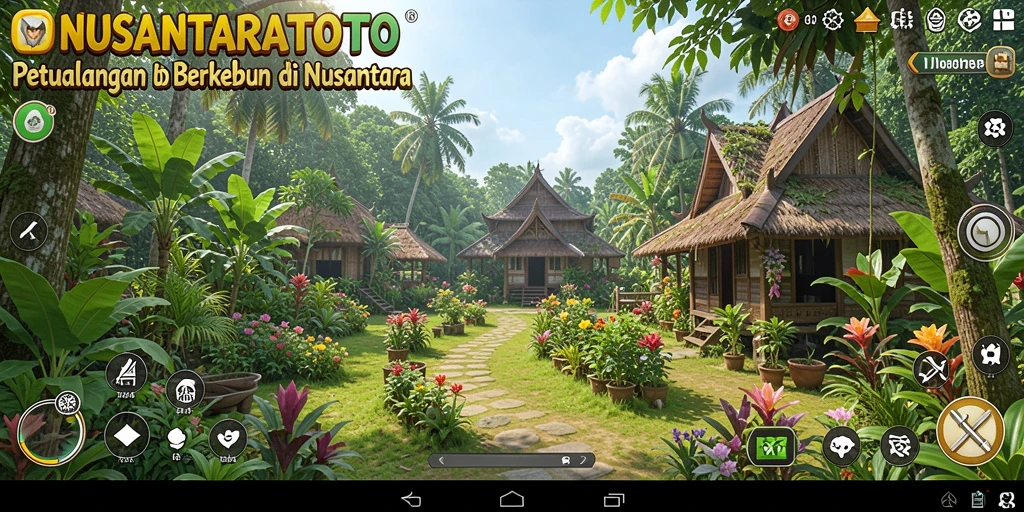 Tampilan gameplay NUSANTARATOTO yang menggambarkan kebun yang subur.