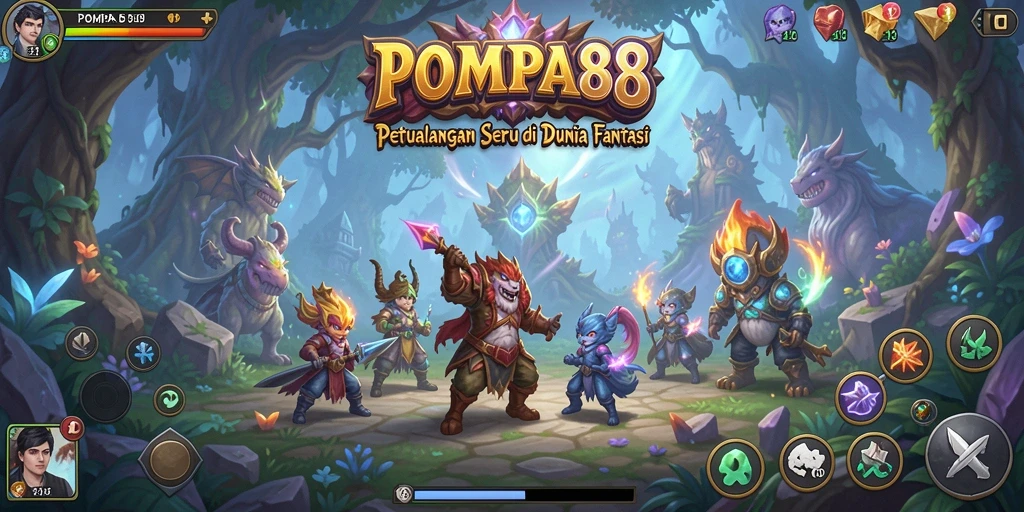 Screenshot permainan POMPA88 menampilkan karakter dalam aksi petualangan.