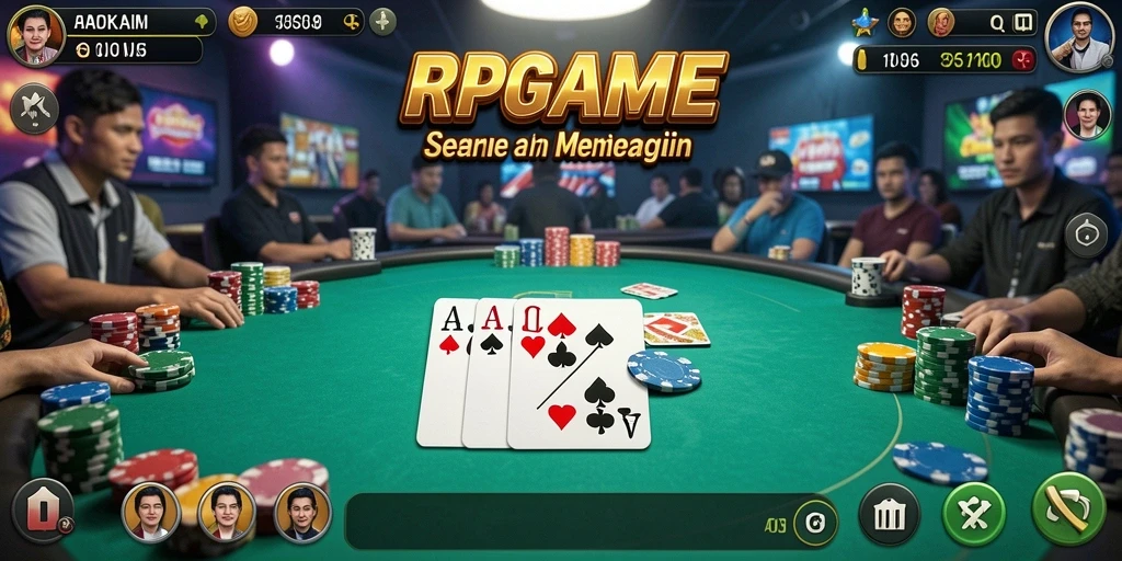 Tampilan gameplay RPGAME menunjukkan ketegangan dalam permainan Poker.