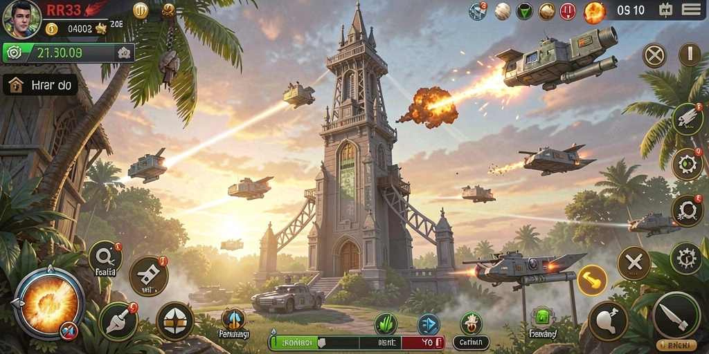Tangkapan layar RR33 menampilkan aksi menegangkan dalam permainan Tower Defense.