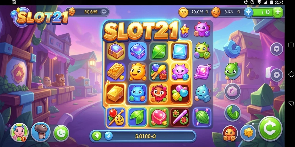 Tampilan screenshot dari gameplay seru SLOT21 saat mencocokkan simbol.