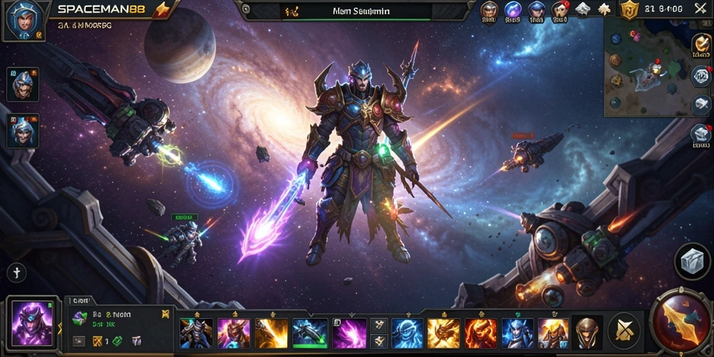 Screenshot <strong>SPACEMAN88</strong> menampilkan aksi pertempuran luar angkasa yang mendebarkan.