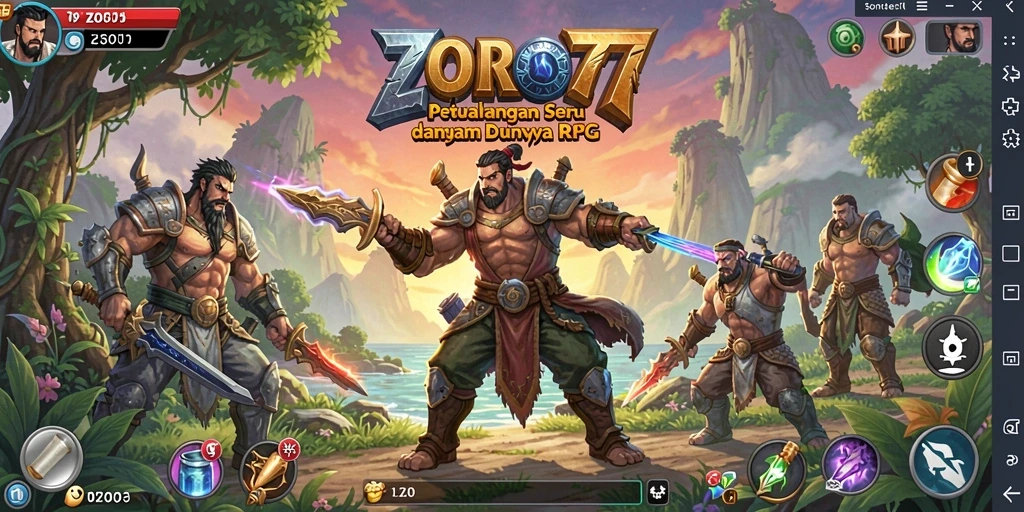 Screenshot gameplay ZORO77 menampilkan aksi seru dalam pertarungan RPG.